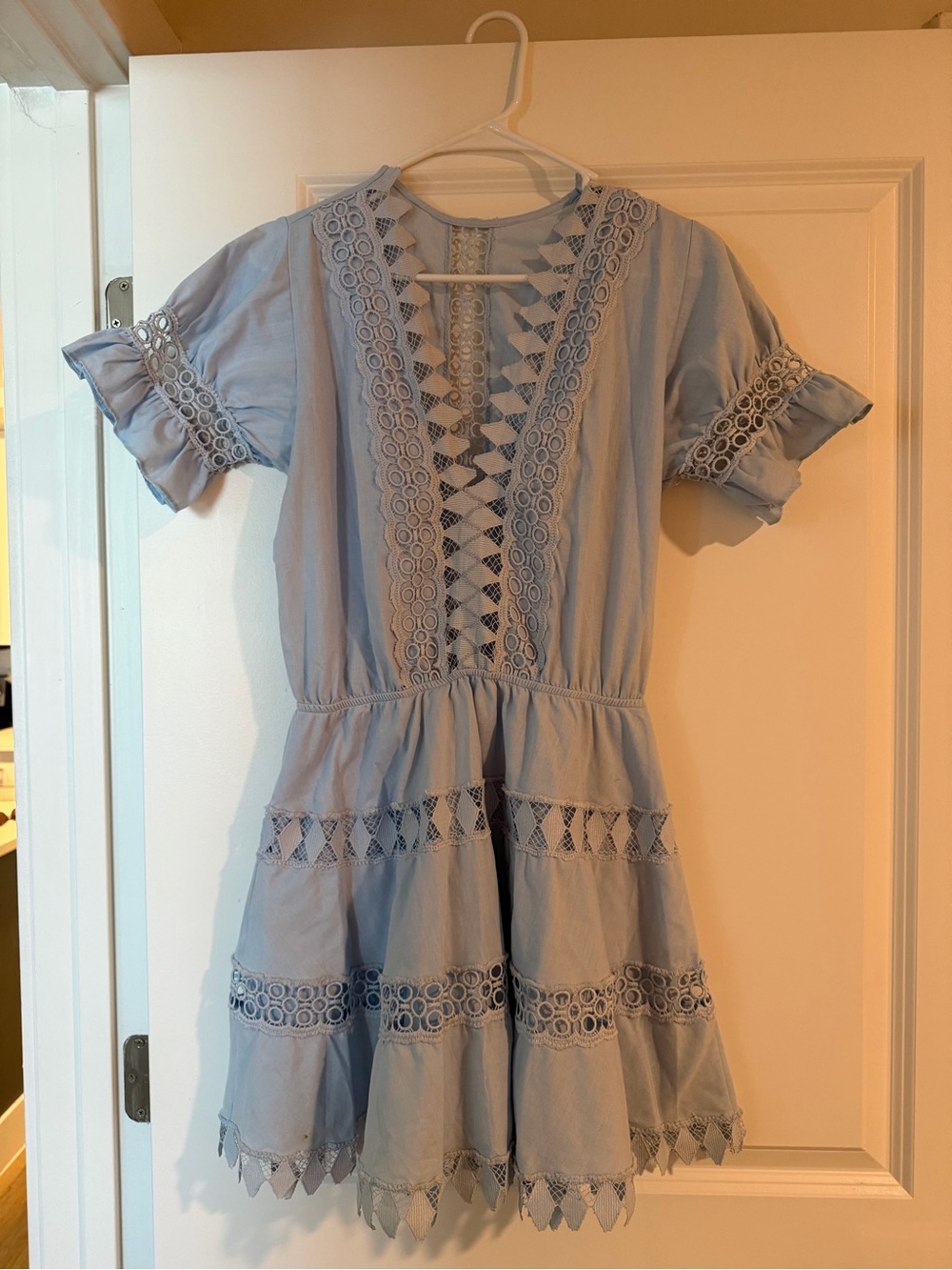 Peixoto Light Blue Lace Tiered Dress